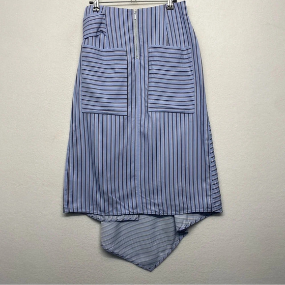 Tibi Blue Striped Asymmetric Shirting Midi Skirt 4 Stripe Blue - Picture 8 of 12